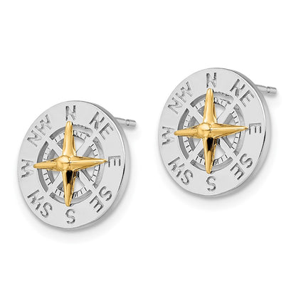 De-Ani Sterling Silver Rhodium-Plated Mini Compass with 14k Needle Post Earrings