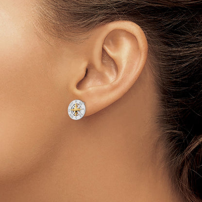 De-Ani Sterling Silver Rhodium-Plated Mini Compass with 14k Needle Post Earrings