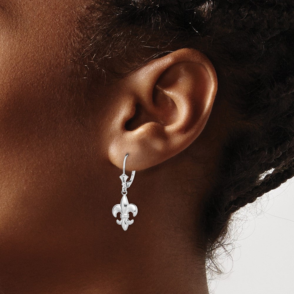 De-Ani Sterling Silver Rhodium-Plated Small Fleur de Lis Leverback Earrings
