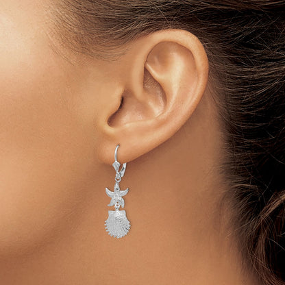 De-Ani Sterling Silver Rhodium-Plated Starfish and Shell Leverback Earrings