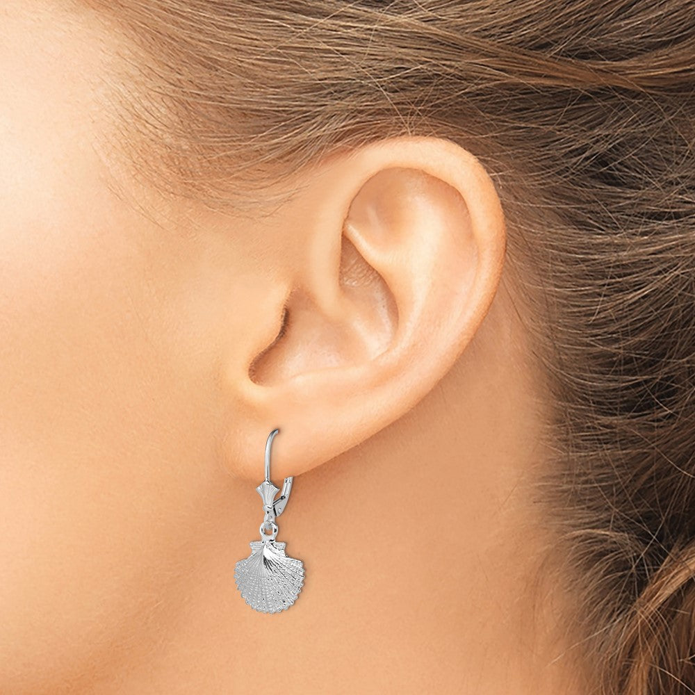 De-Ani Sterling Silver Rhodium-Plated Polished Scallop Shell Leverback Earrings