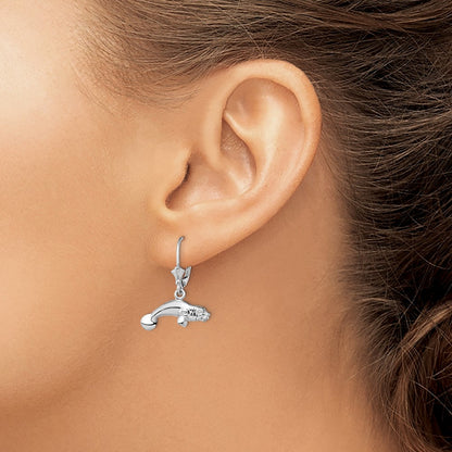 De-Ani Sterling Silver Rhodium-Plated Polished 3D Manatee Leverback Earrings
