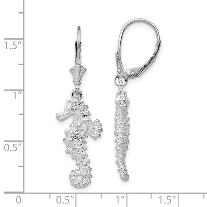 De-Ani Sterling Silver Rhodium-Plated Polished 3D Seahorse Leverback Earrings
