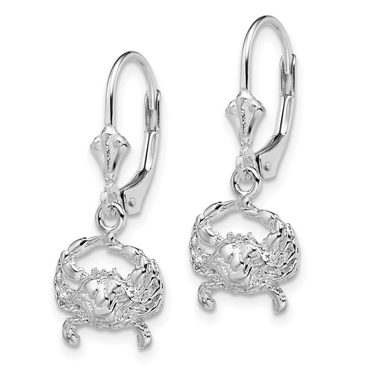 De-Ani Sterling Silver Rhodium-Plated Polished Blue Crab Leverback Earrings