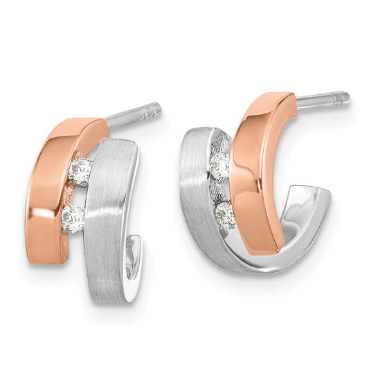 Sterling Silver Rhodium-plated Rose Gold-plated Diamond Hoop Post Earrings