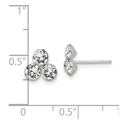 Sterling Silver RH-plated Crystal 3-stone Post Earrings