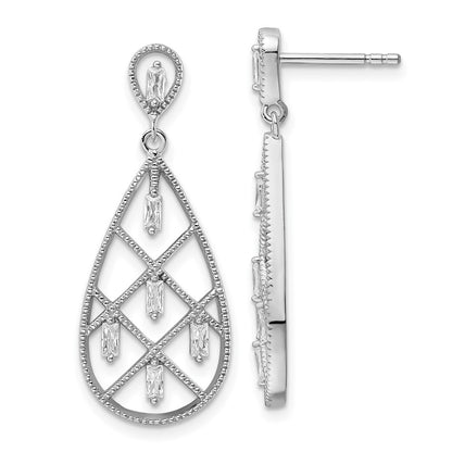 Sterling Silver Rhodium-plated Baguette CZ Teardrop Post Earrings