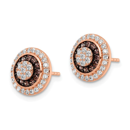Sterling Silver Rose-tone Black Rhodium-plated CZ Fancy Post Earrings