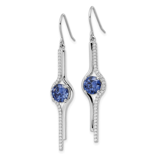Sterling Silver Rhodium-plated Blue and Clear CZ Dangle Earrings