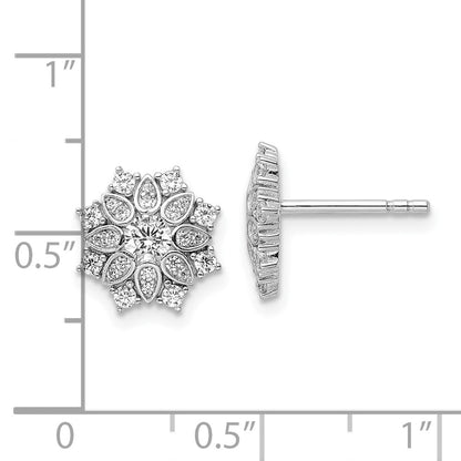 Sterling Silver Rhodium-plated CZ Snowflake Post Earrings