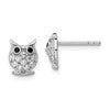 Sterling Silver Rhodium-plated Black & White CZ Owl Post Earrings