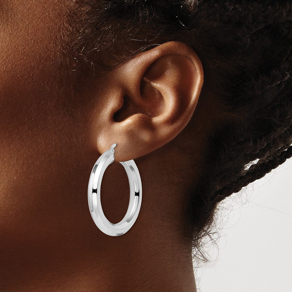 Sterling Silver Rhodium-plated 5x34mm Octagon Tube Hoop Earrings