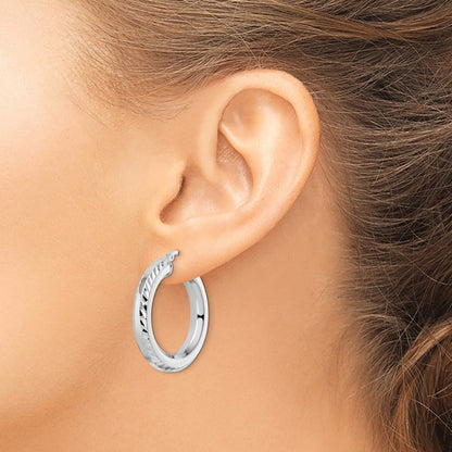 Sterling Silver Rhodium-plated 5x30mm D/C Octagon Tube Hoop Earrings