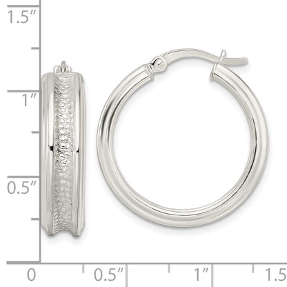 Sterling Silver Polished and Textured Circle Hoop Earrings