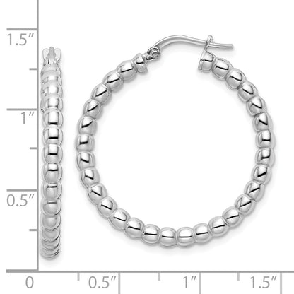 Sterling Silver Rhodium-plated Polished 3mm Beaded Hoop Earrings