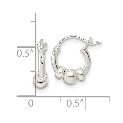Sterling Silver Polished Beaded Circle Hoop Earrings