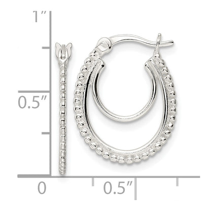 Sterling Silver Beaded Double Oval Hoop Earrings