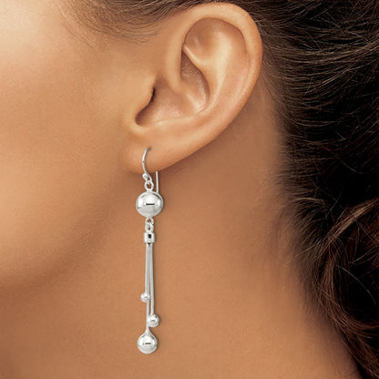 Sterling Silver Polished Beaded Multi-Strand Chain Dangle Earrings