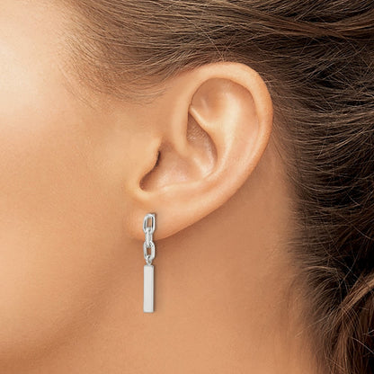 Sterling Silver Polished Bar & Chain Link Post Dangle Earrings