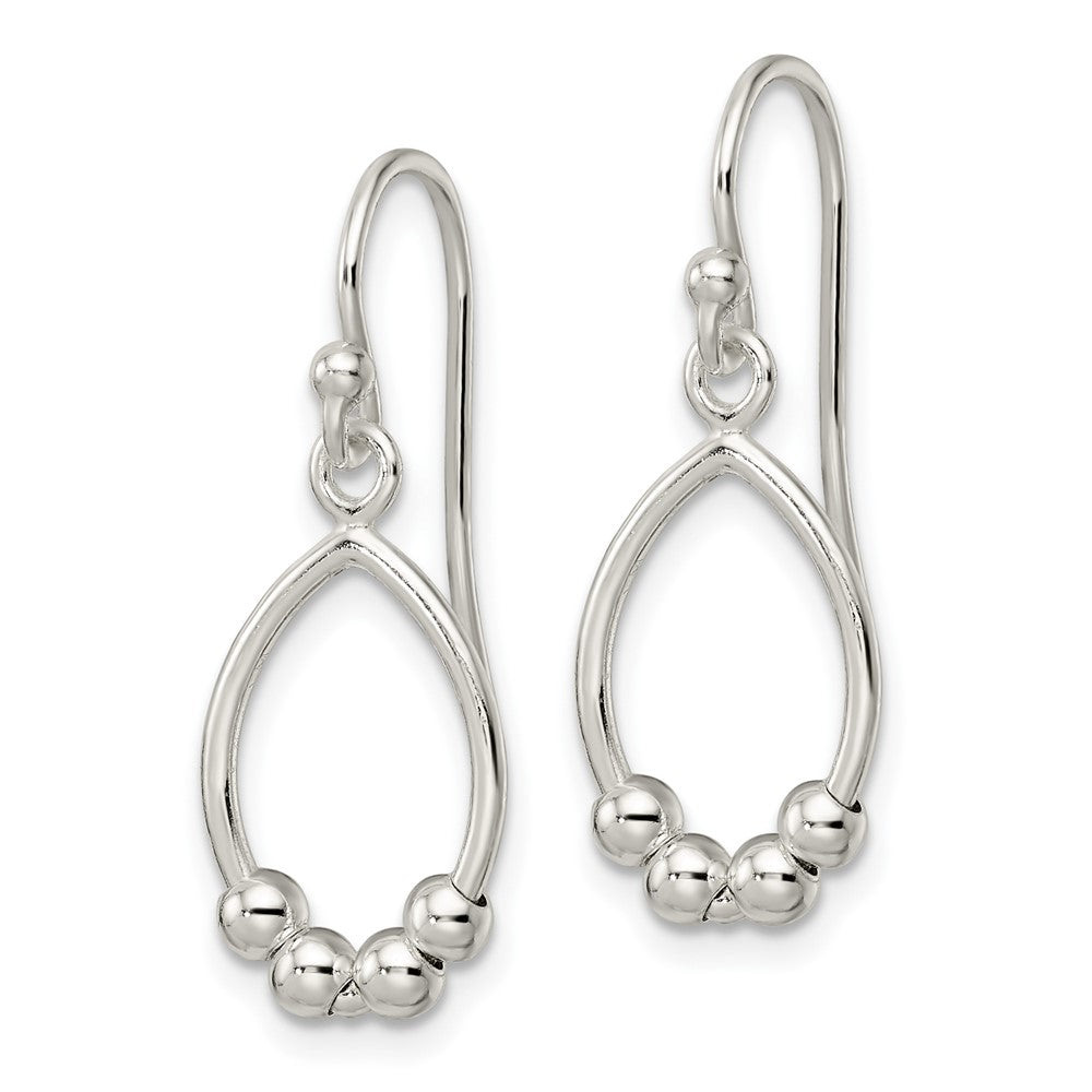 Sterling Silver Polished Beaded Teardrop Dangle Earrings