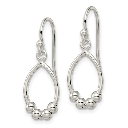 Sterling Silver Polished Beaded Teardrop Dangle Earrings
