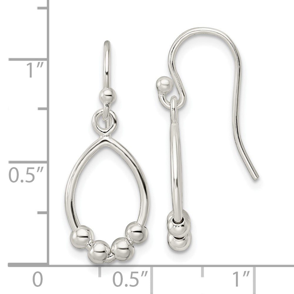 Sterling Silver Polished Beaded Teardrop Dangle Earrings