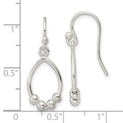 Sterling Silver Polished Beaded Teardrop Dangle Earrings