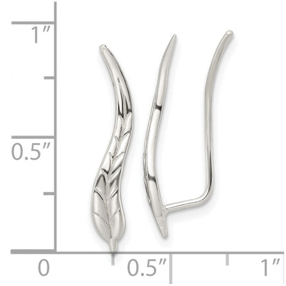 Sterling Silver Polished & Textured Wavy Leaf Dangle Earrings