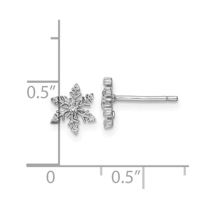 Sterling Silver Rhodium-plated Polished CZ Snowflake Post Earrings