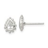 Sterling Silver Polished & Beaded Edge Pear CZ Post Earrings
