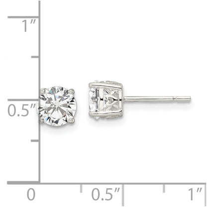 Sterling Silver Polished 6mm Round CZ Heart Basket Set Stud Earrings