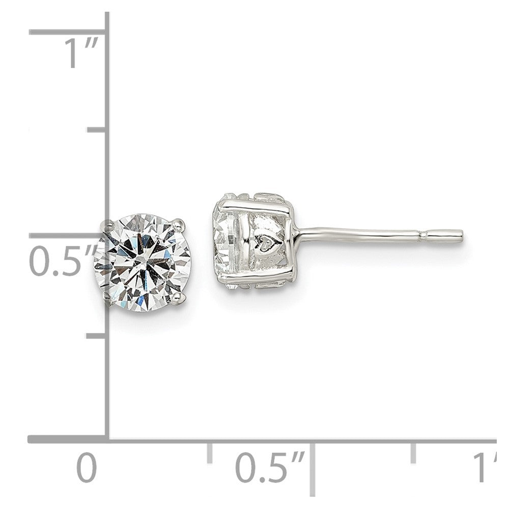 Sterling Silver Polished 6mm Round CZ Heart Basket Set Stud Earrings