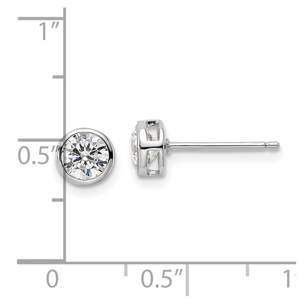 Sterling Silver Rhod-plated Polished 5mm Round CZ Bezel Set Stud Earrings