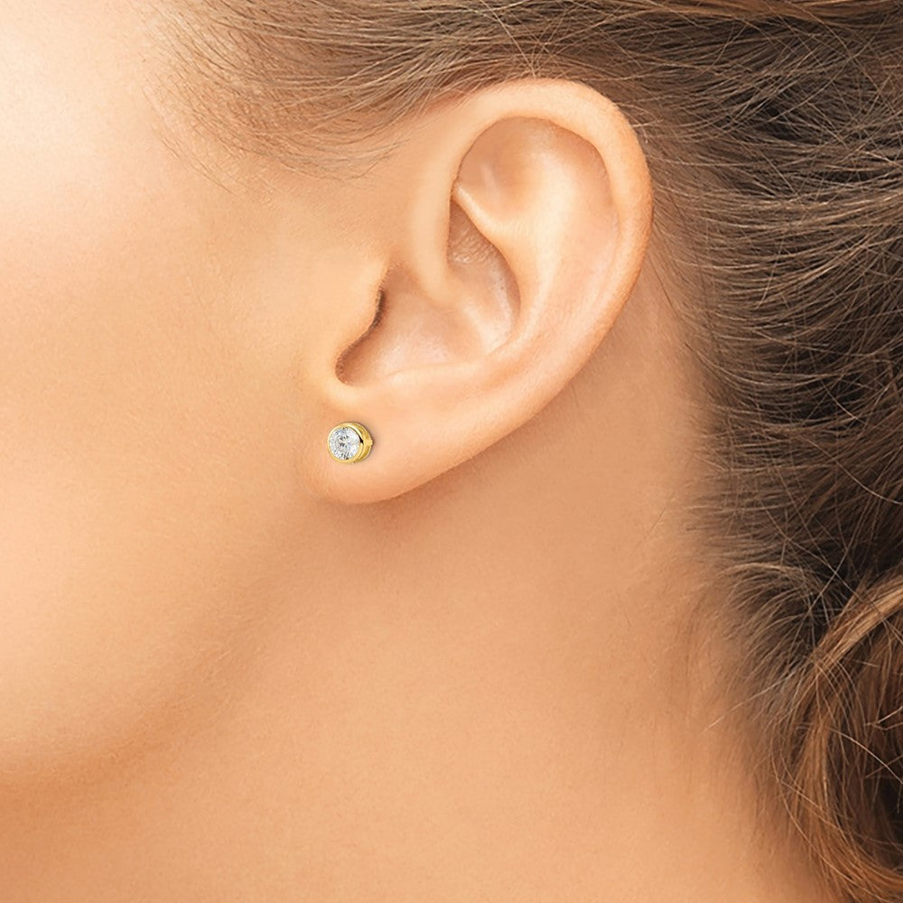 Sterling Silver Gold-tone Polished 5mm Round CZ Bezel Set Stud Earrings