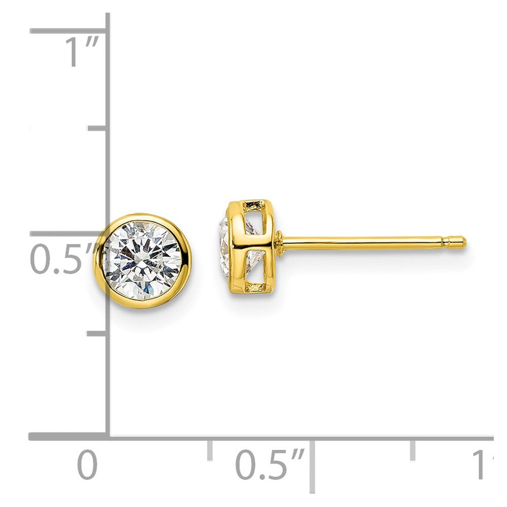 Sterling Silver Gold-tone Polished 5mm Round CZ Bezel Set Stud Earrings