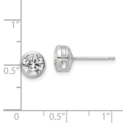 Sterling Silver Rhod-plated Polished 6mm Round CZ Bezel Set Stud Earrings