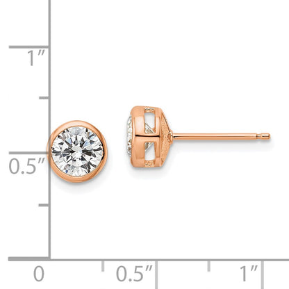 Sterling Silver Rose-tone Polished 6mm Round CZ Bezel Set Stud Earrings