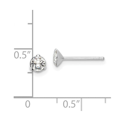 Sterling Silver Rhodium-plated Polished Round 4.5mm Crystal Stud Earrings