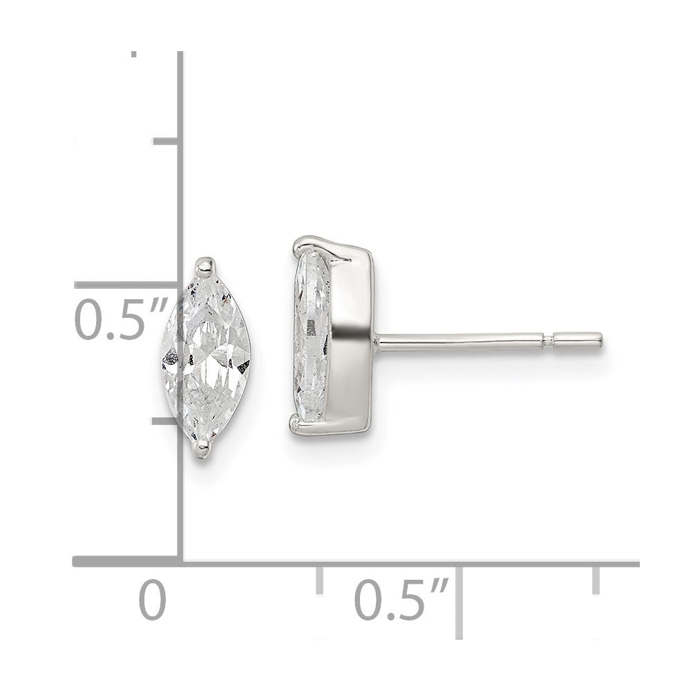 Sterling Silver Polished 9x4mm Marquise CZ Stud Earrings