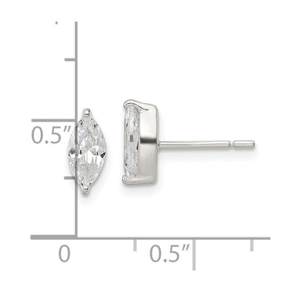 Sterling Silver Polished 9x4mm Marquise CZ Stud Earrings