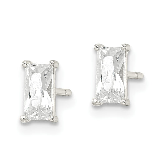 Sterling Silver Polished 6x3mm Emerald-shape CZ Stud Earrings