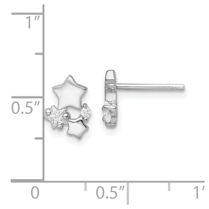 Sterling Silver Rhodium-plated Polished CZ Stars Post Earrings