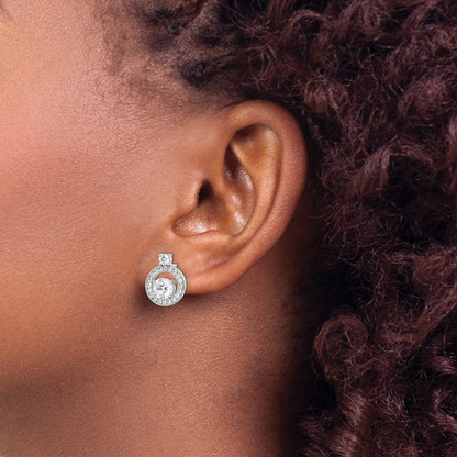 Sterling Silver Rhodium-plated Polished CZ Halo Circle Post Earrings