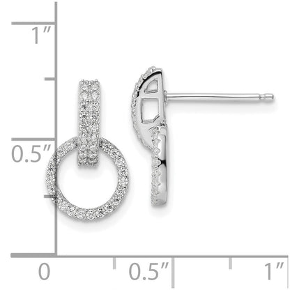 Sterling Silver Rhodium-plated Polished CZ Circle Post Dangle Earrings