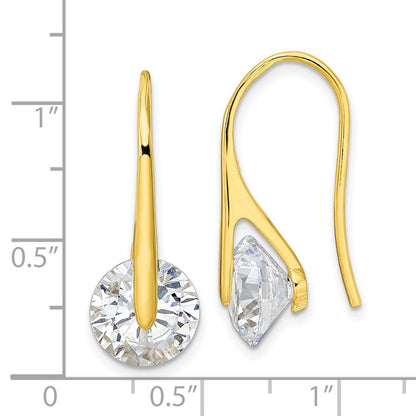 Sterling Silver Gold-tone Polished Round CZ Dangle Earrings