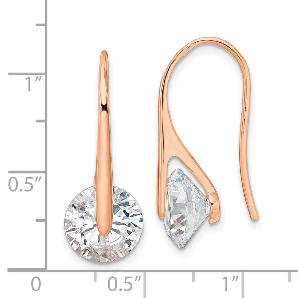 Sterling Silver Rose-tone Polished Round CZ Dangle Earrings