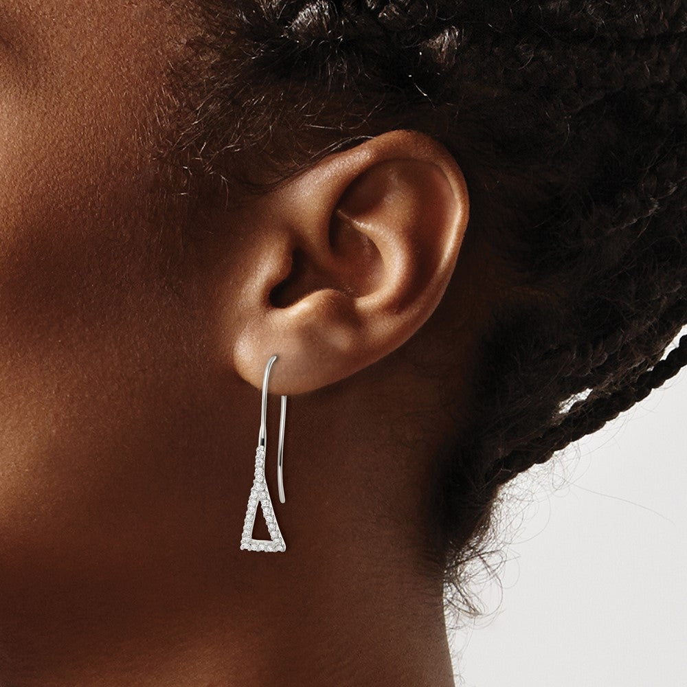 Sterling Silver Polished Triangle CZ Dangle Earrings
