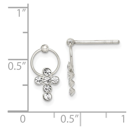 Sterling Silver Polished CZ Cross Circle Post Dangle Earrings