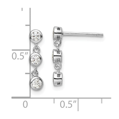 Sterling Silver Rhodium-plated Polished Three CZ Post Dangle Earrings