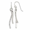 Sterling Silver Polished CZ Wavy Bar Dangle Shephard Hook Earrings